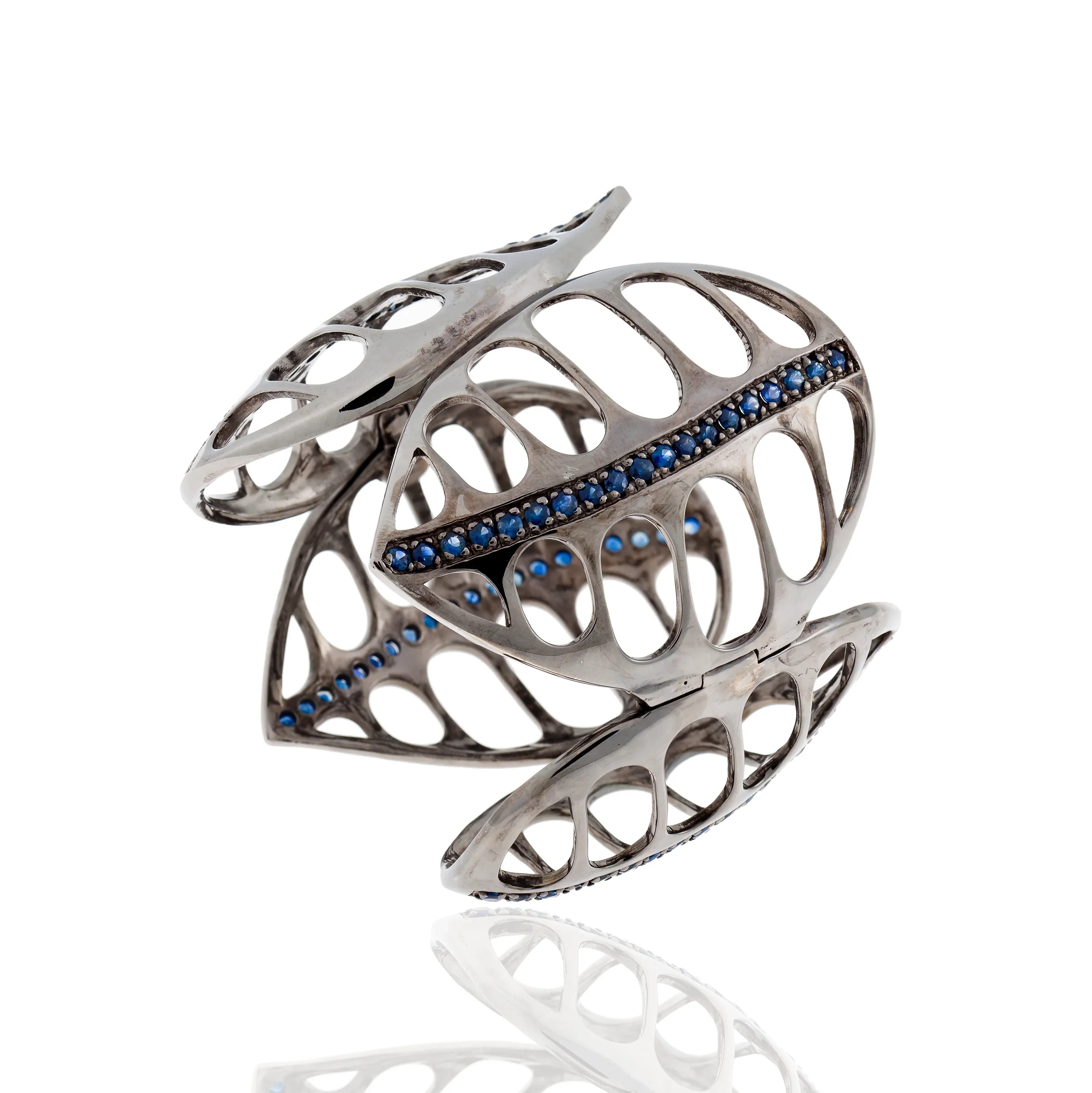 925 Silver Leaf Bracelet with Blue Sapphires - Image 2