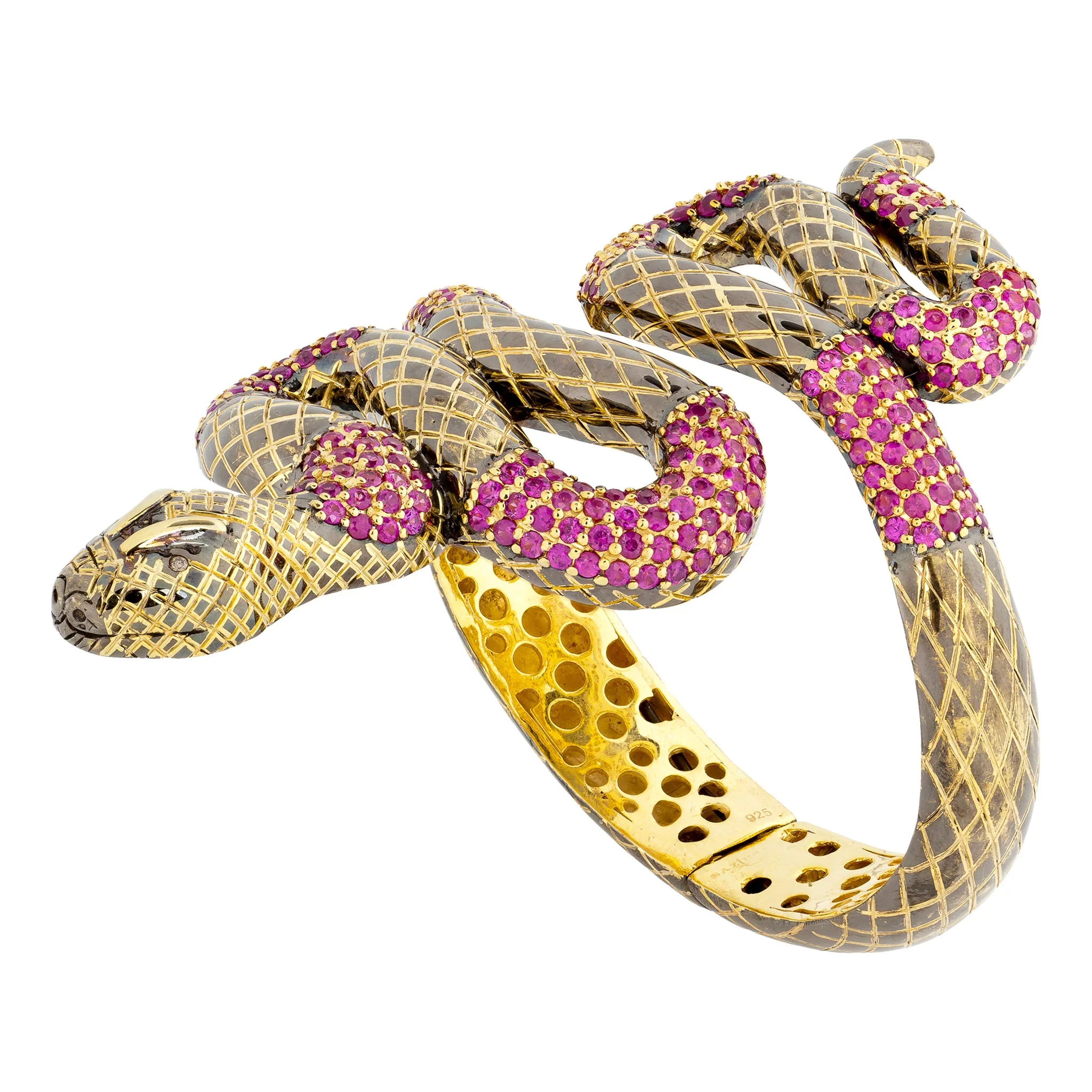 925 Silver Snake Bracelet with Rubies - Image 2