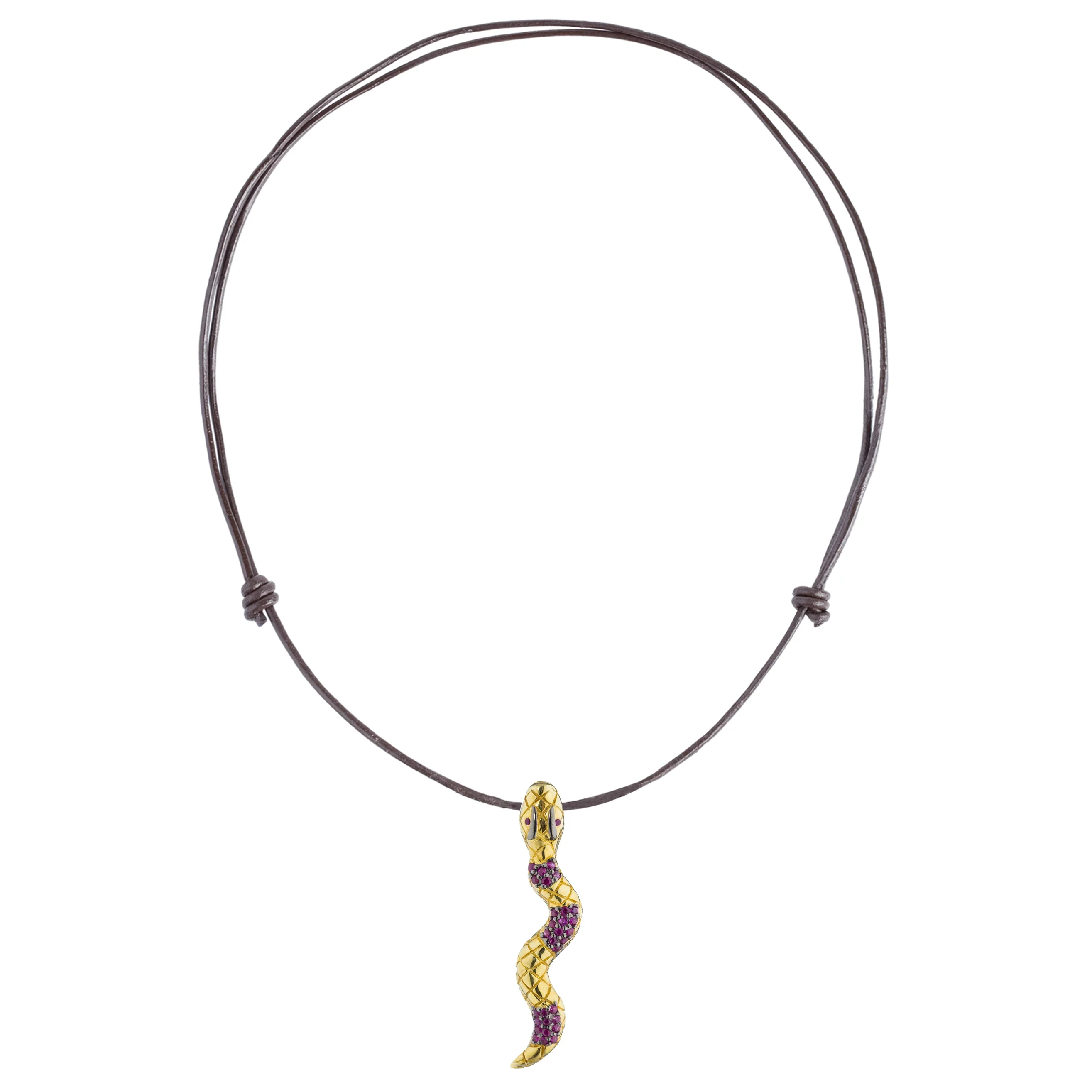 925 Silver Snake Pendant Plated in 18k YG Black Rhodium with Ruby Pave - Image 2