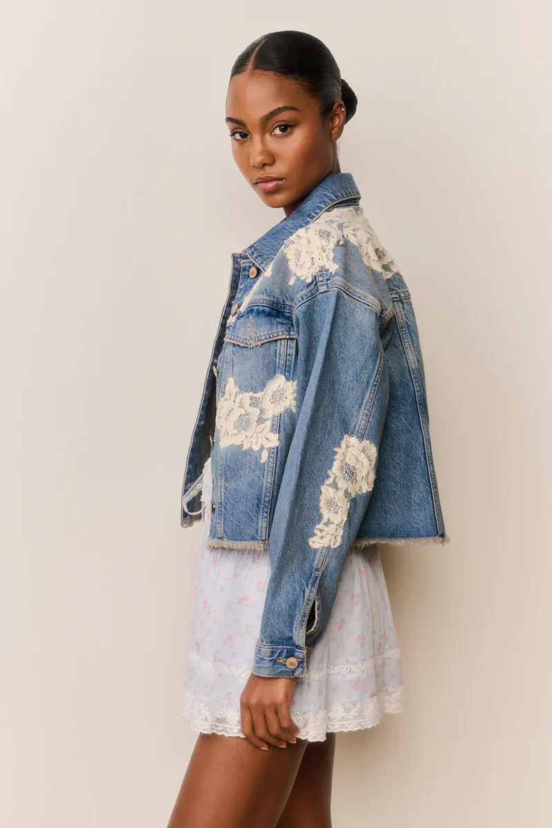 Amana Lace Appliqué Denim Jacket - Image 2