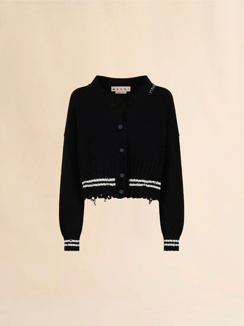 Black Disheveled Cotton Cardigan - Image 2