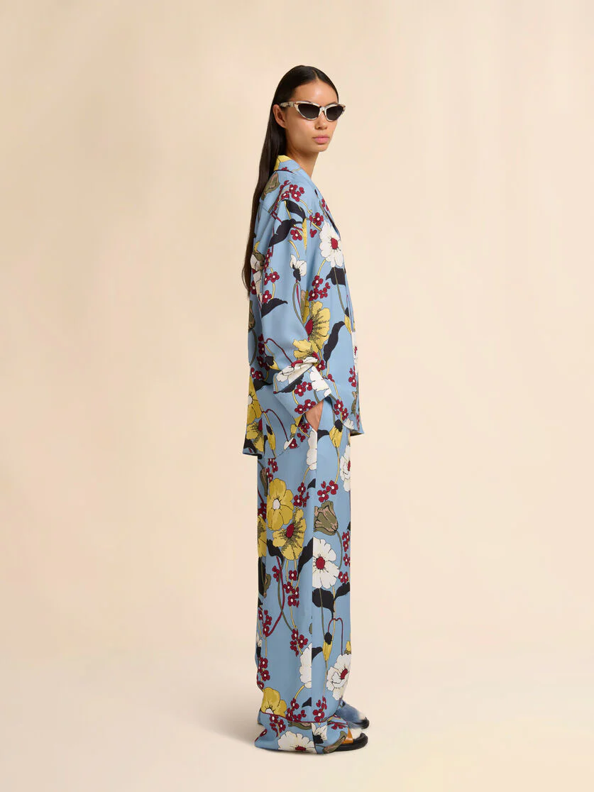 Blue Envers Satin Pants with Melodia Print - Image 3