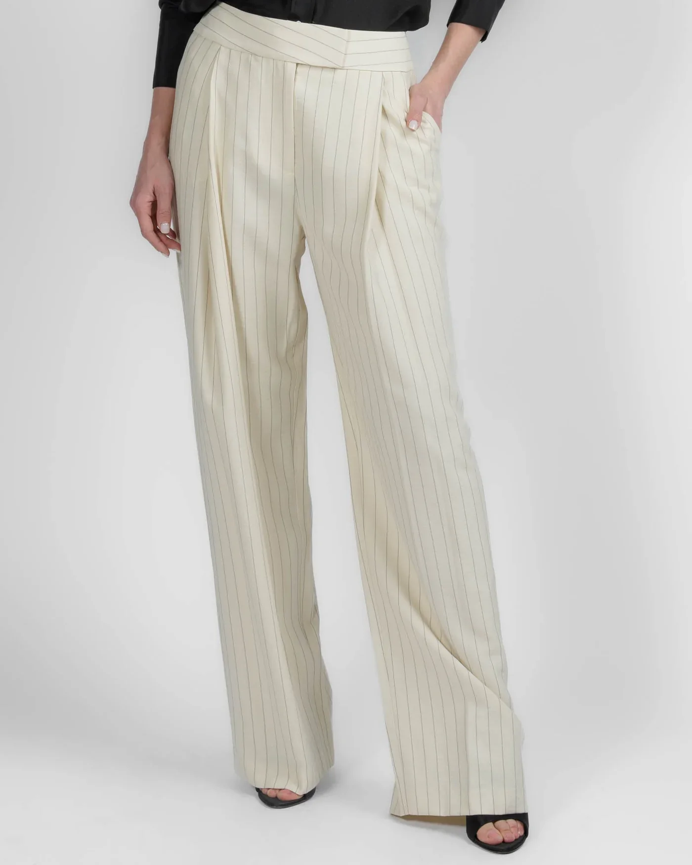 Boyfriend Trouser Cream Stripe - Image 2