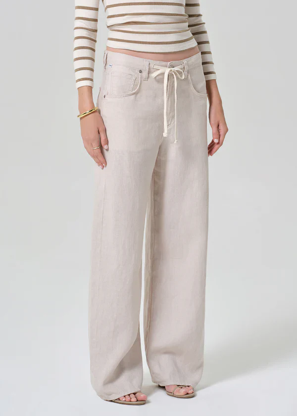 Brynn Drawstring Linen Trouser Pale Stone - Image 4