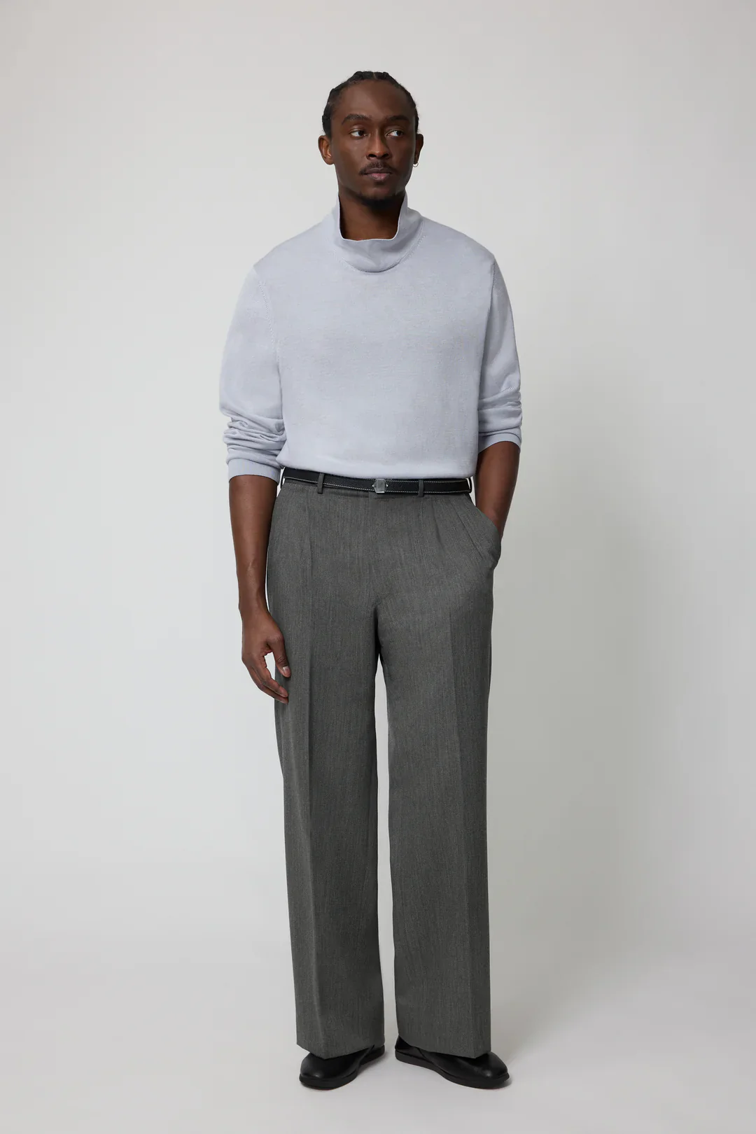 Mock Neck Sweater - Wool Silk (Pearl) - Image 2