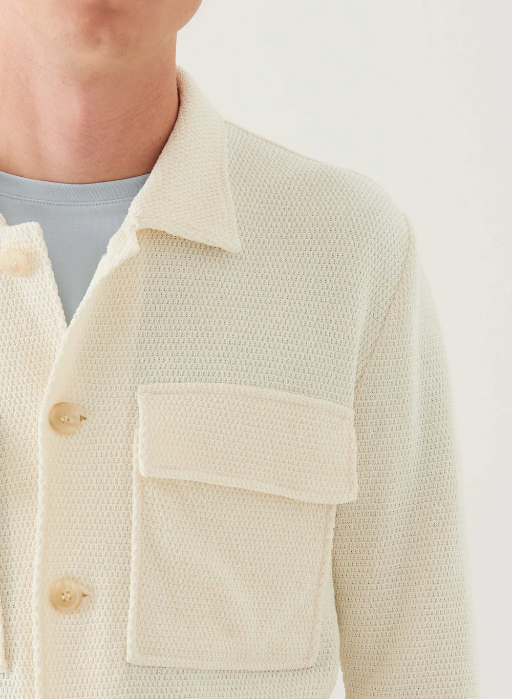 Button Front Patch Pocket Knit Jacket Off White - Image 2