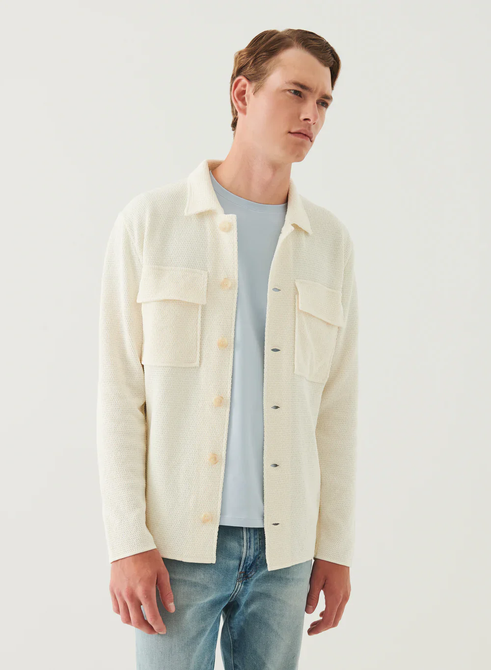 Button Front Patch Pocket Knit Jacket Off White - Image 3