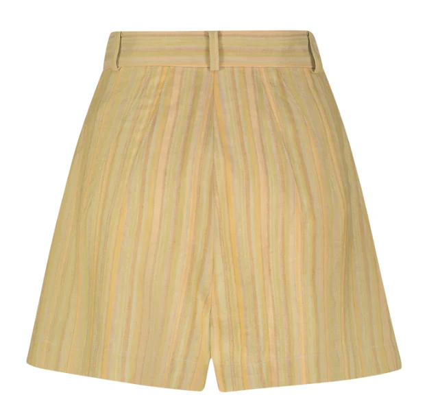 Button Pleated Avocado Stripe Viscose Linen Short (Final Sale) - Image 3