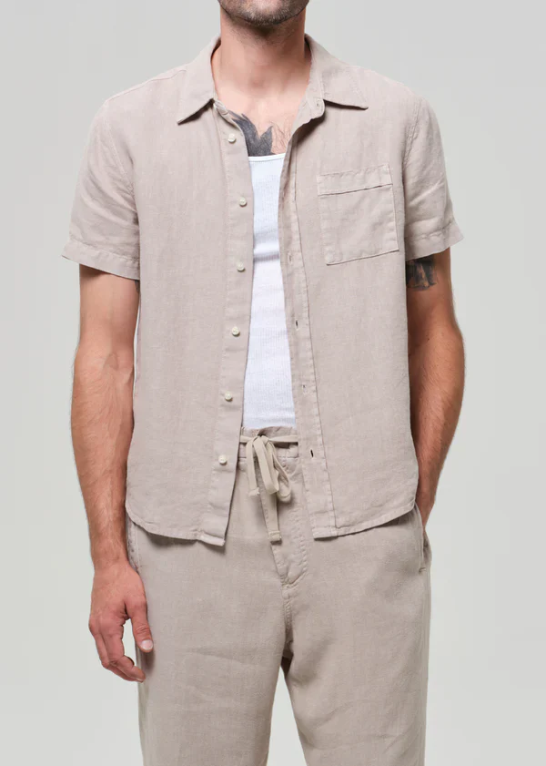 Cairo Short Sleeve Shirt in Linen Wheat - Image 2