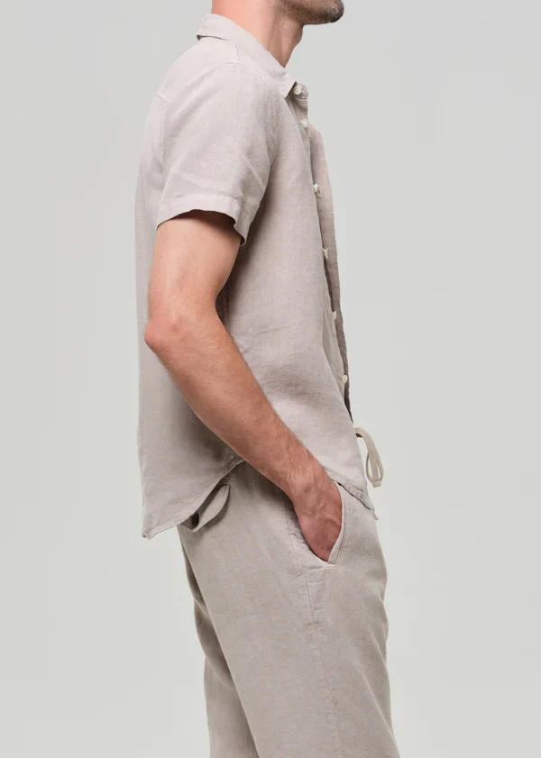 Cairo Short Sleeve Shirt in Linen Wheat - Image 3