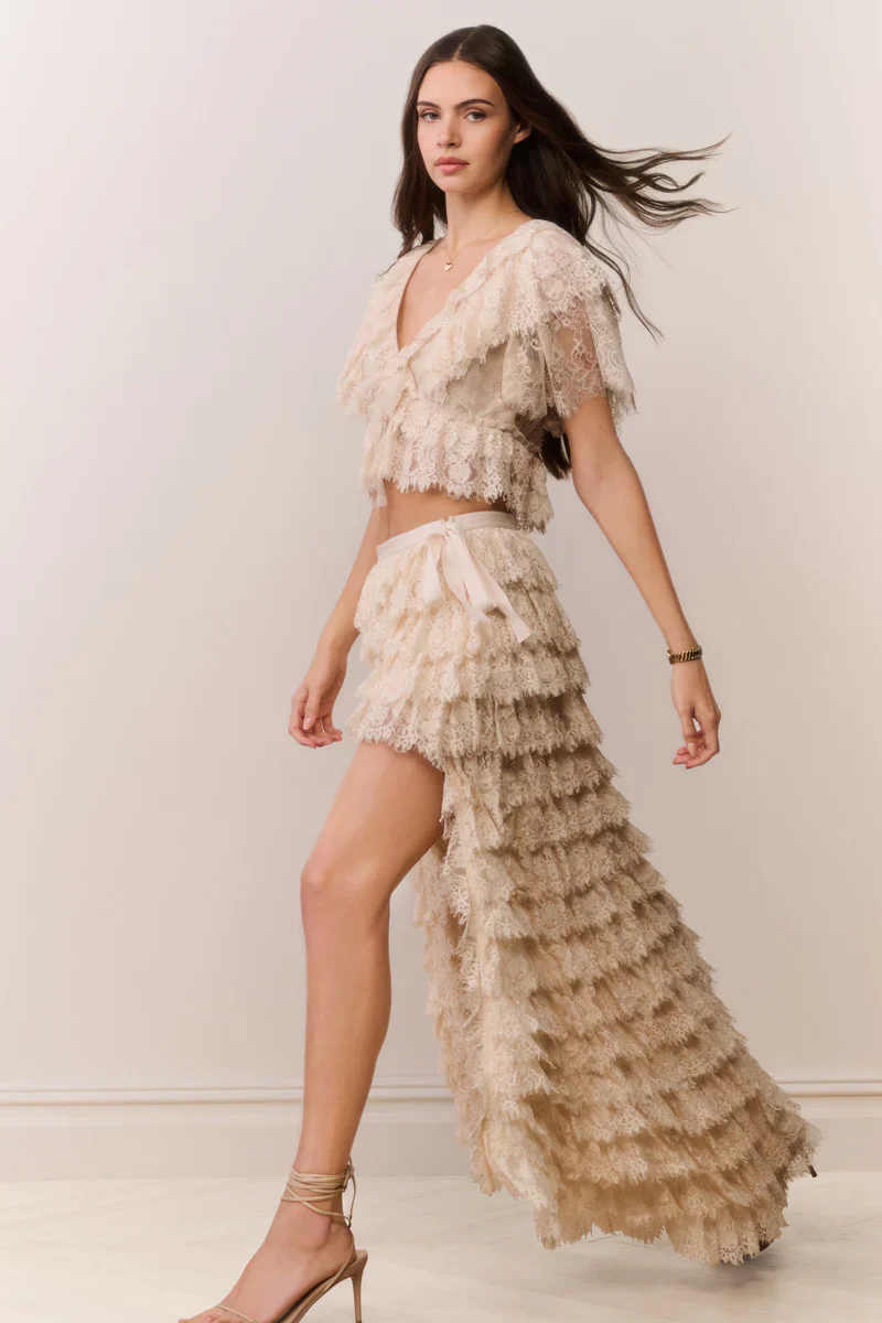Camilia Lace Ruffle High-Low Skirt - Image 3