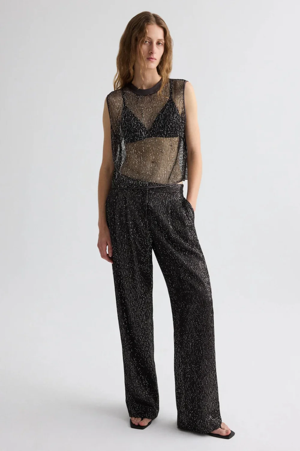 Short Muscle Tank in Mini Sequin Netting - Image 2
