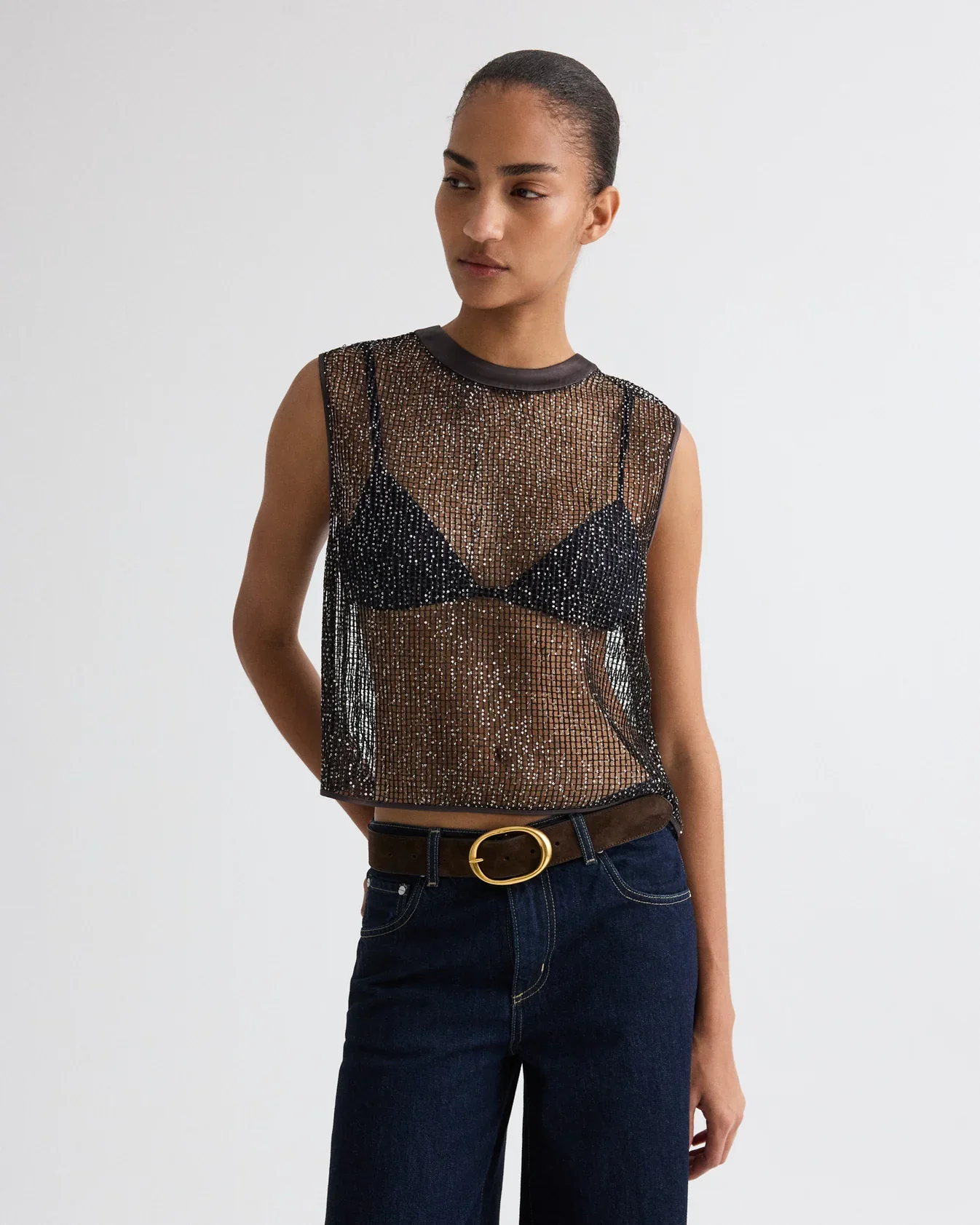 Short Muscle Tank in Mini Sequin Netting - Image 6