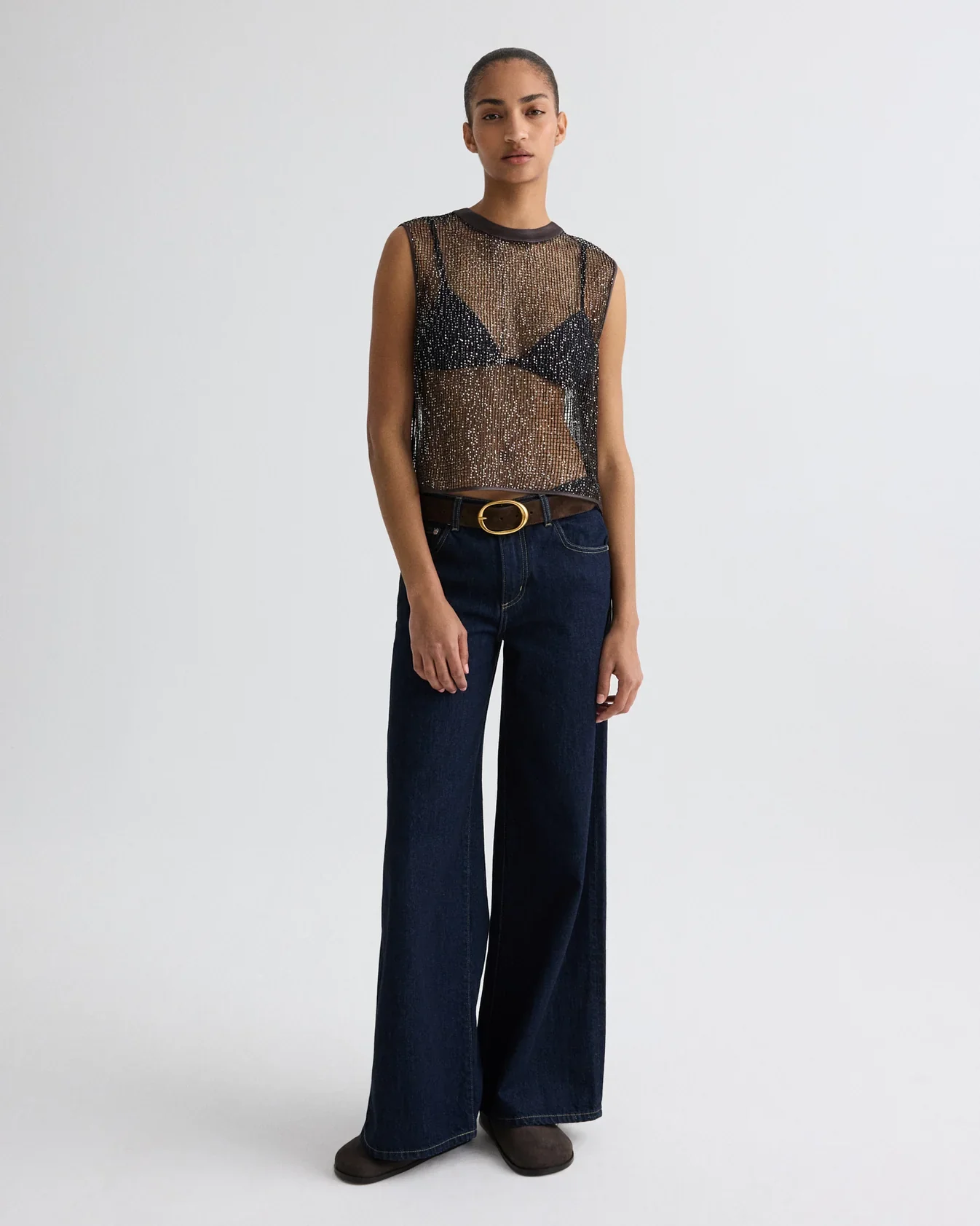 Short Muscle Tank in Mini Sequin Netting - Image 7