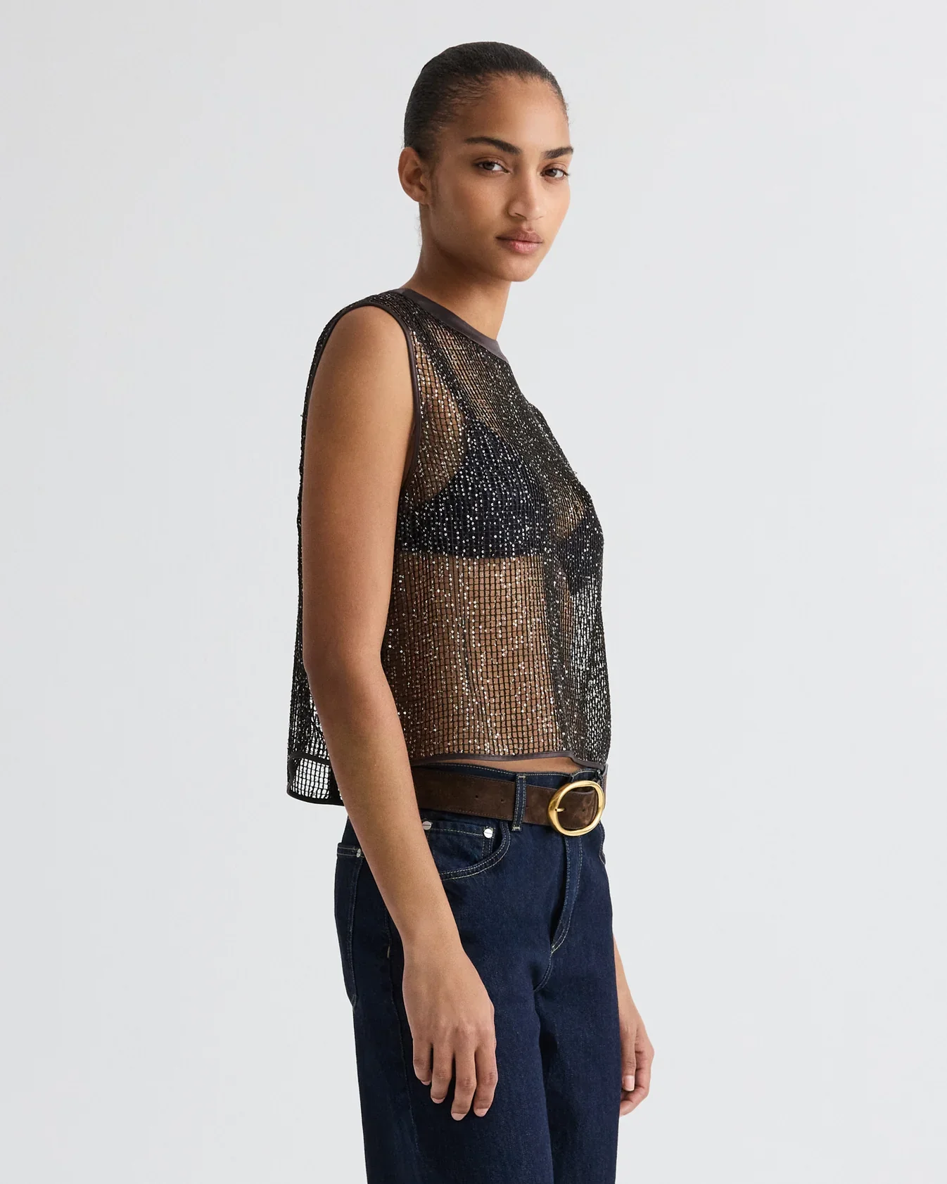 Short Muscle Tank in Mini Sequin Netting - Image 8