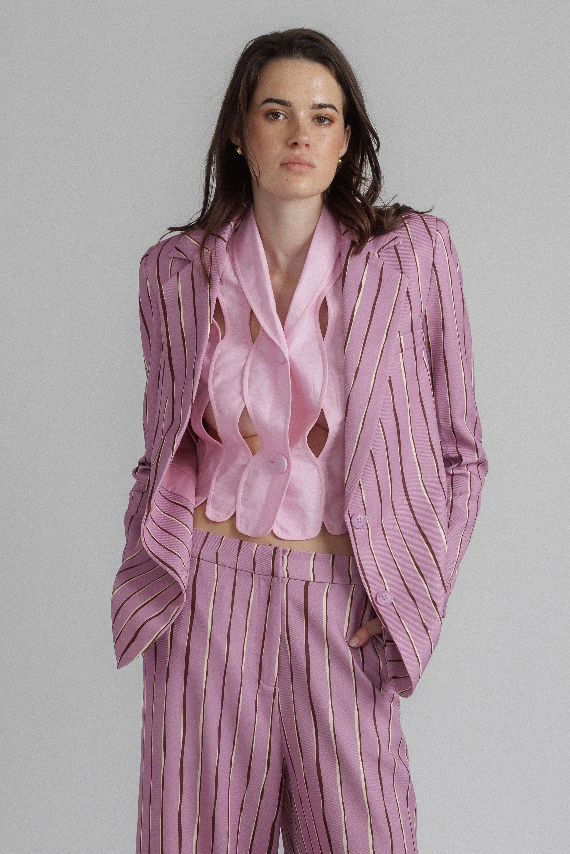 Pink Irregular Assembled Crop Top - Image 2
