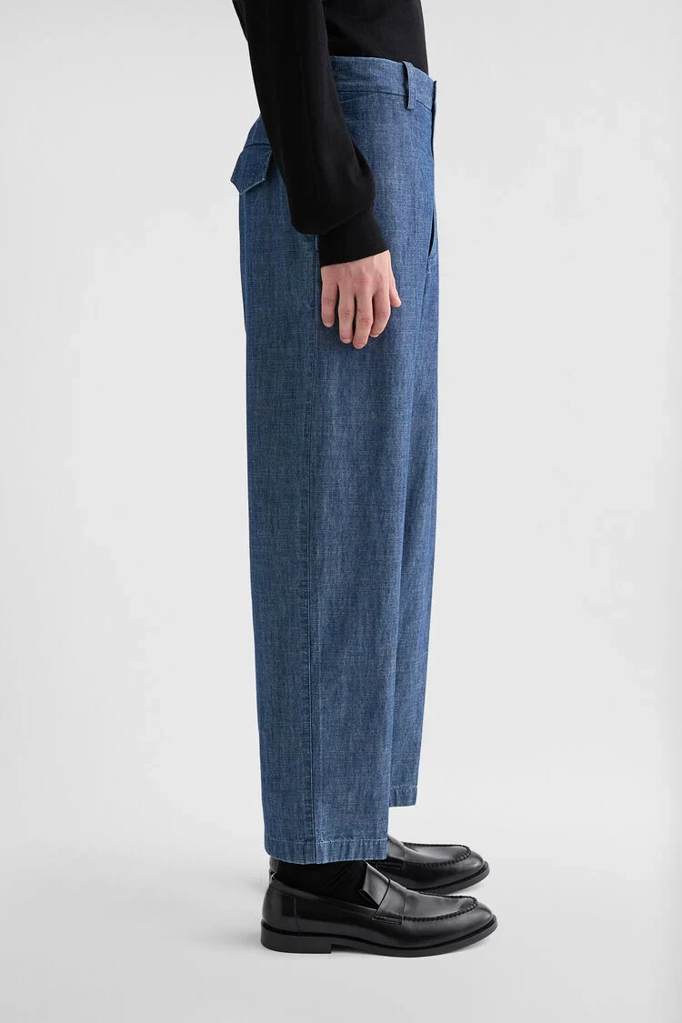 Cotton Chambray Tapered Trousers - Image 3