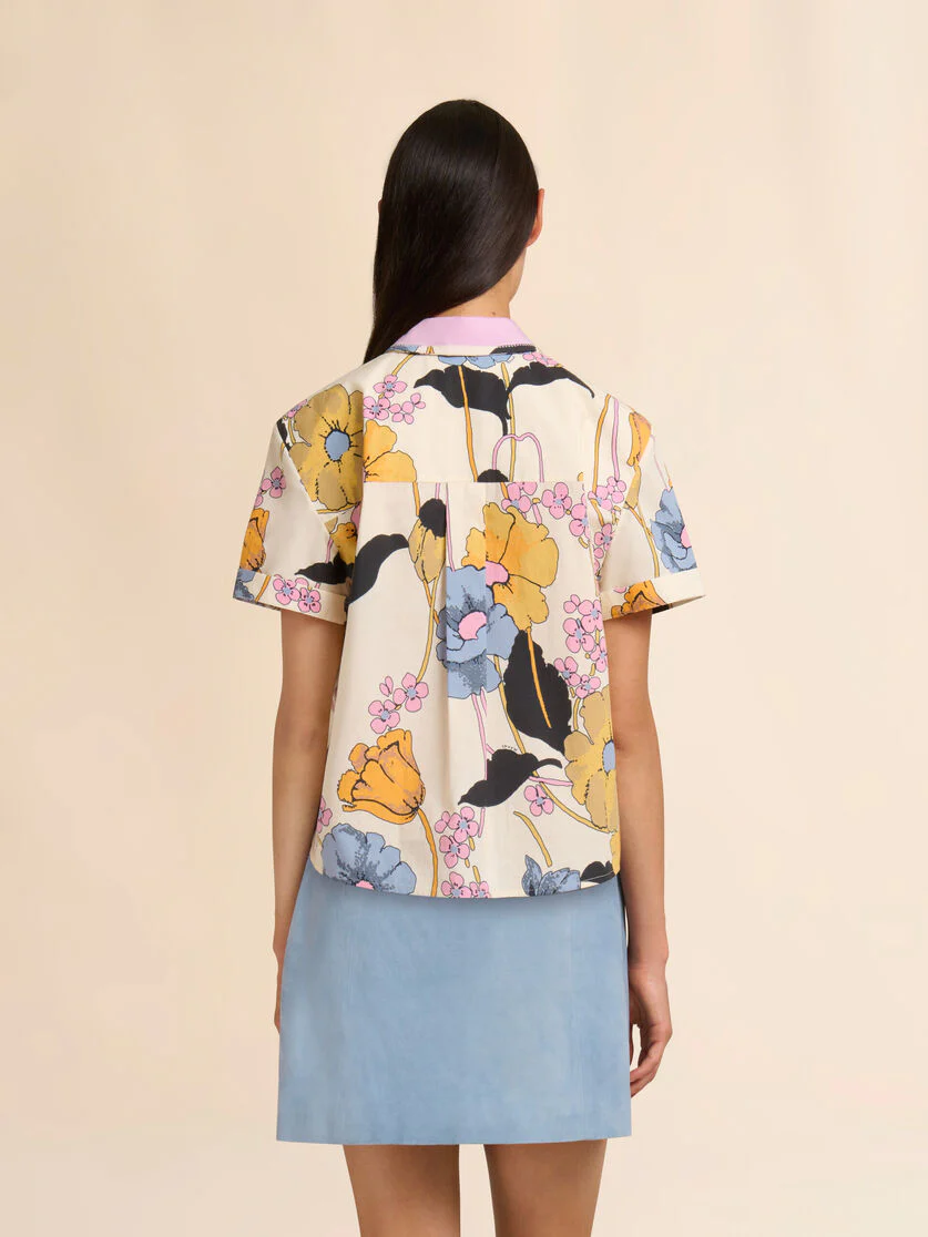 Cream Poplin Cropped Shirt with Melodia Print - Image 3