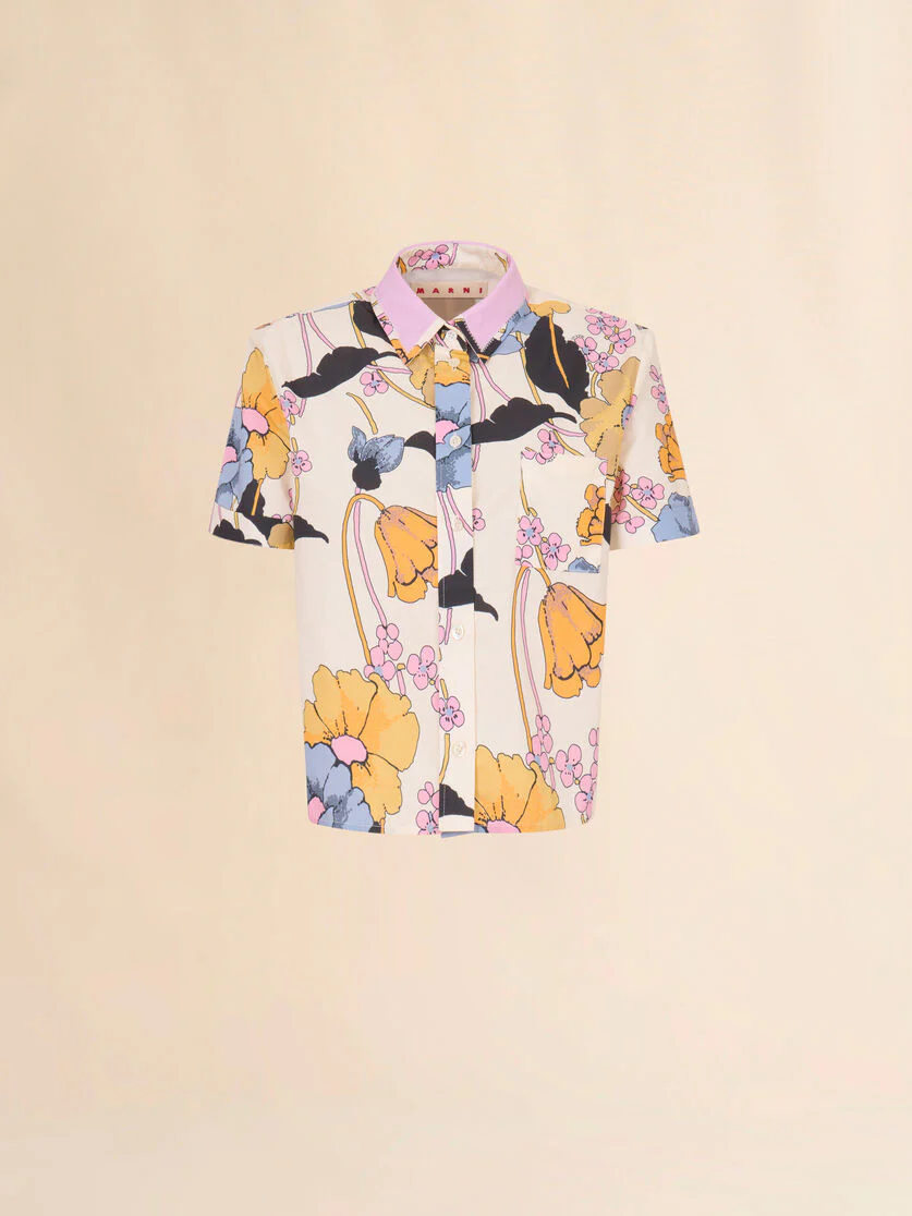 Cream Poplin Cropped Shirt with Melodia Print - Image 4