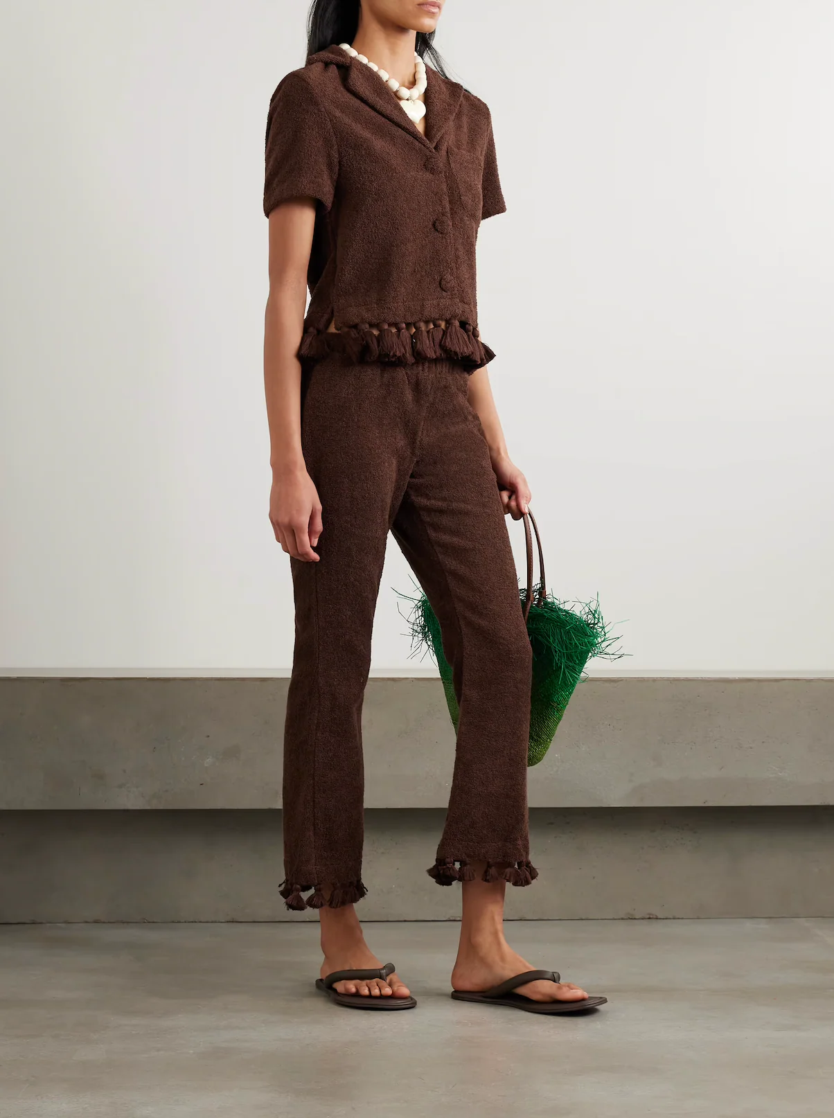 Cropped Flared Tasseled Terry Pants - Image 2