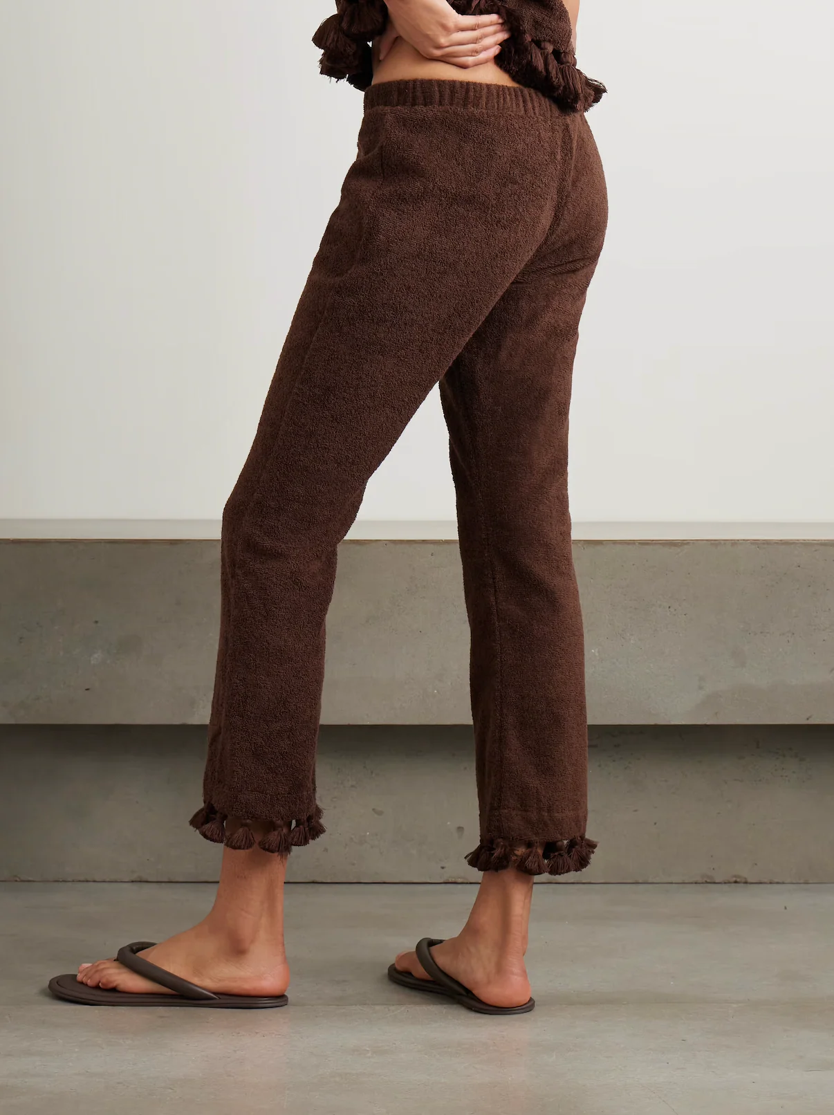 Cropped Flared Tasseled Terry Pants - Image 3