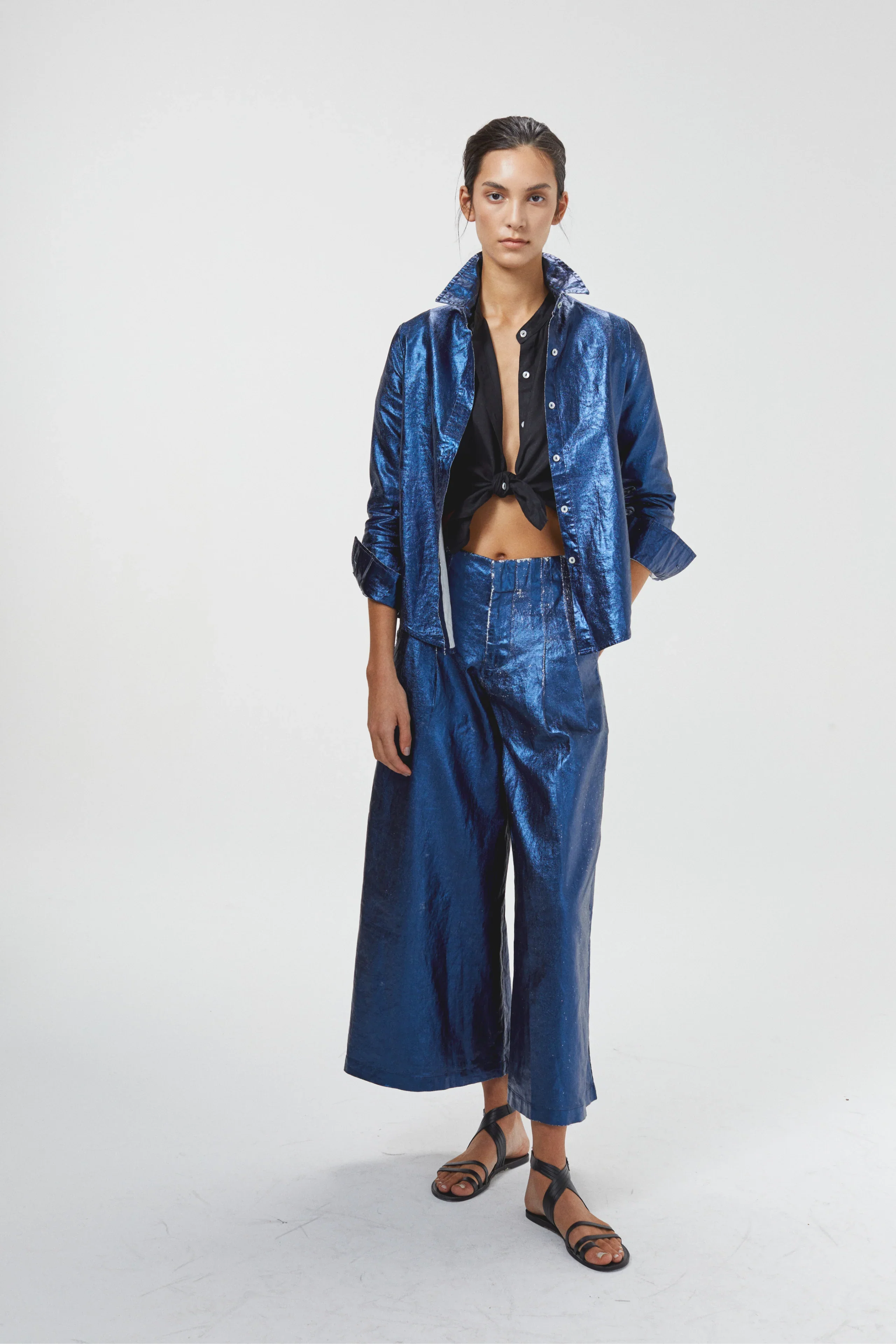 Culotte Metallic Linen Pant Dark Blue - Image 2