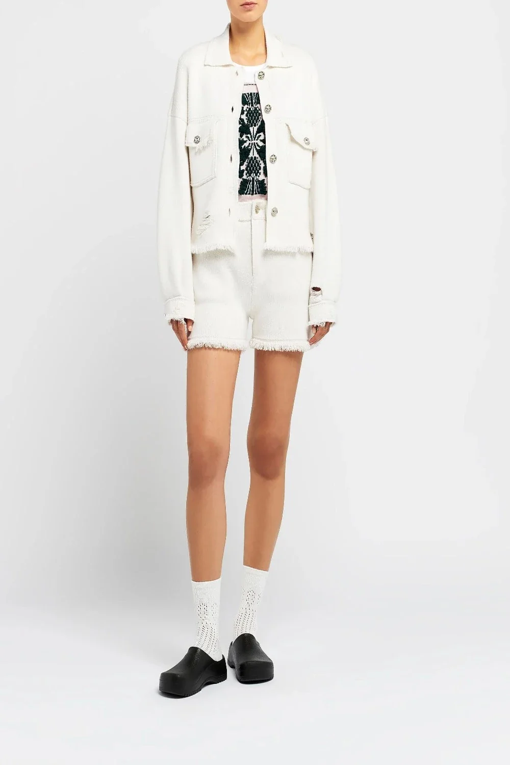 Denim Fringed Cashmere and Cotton Shorts (Final Sale)