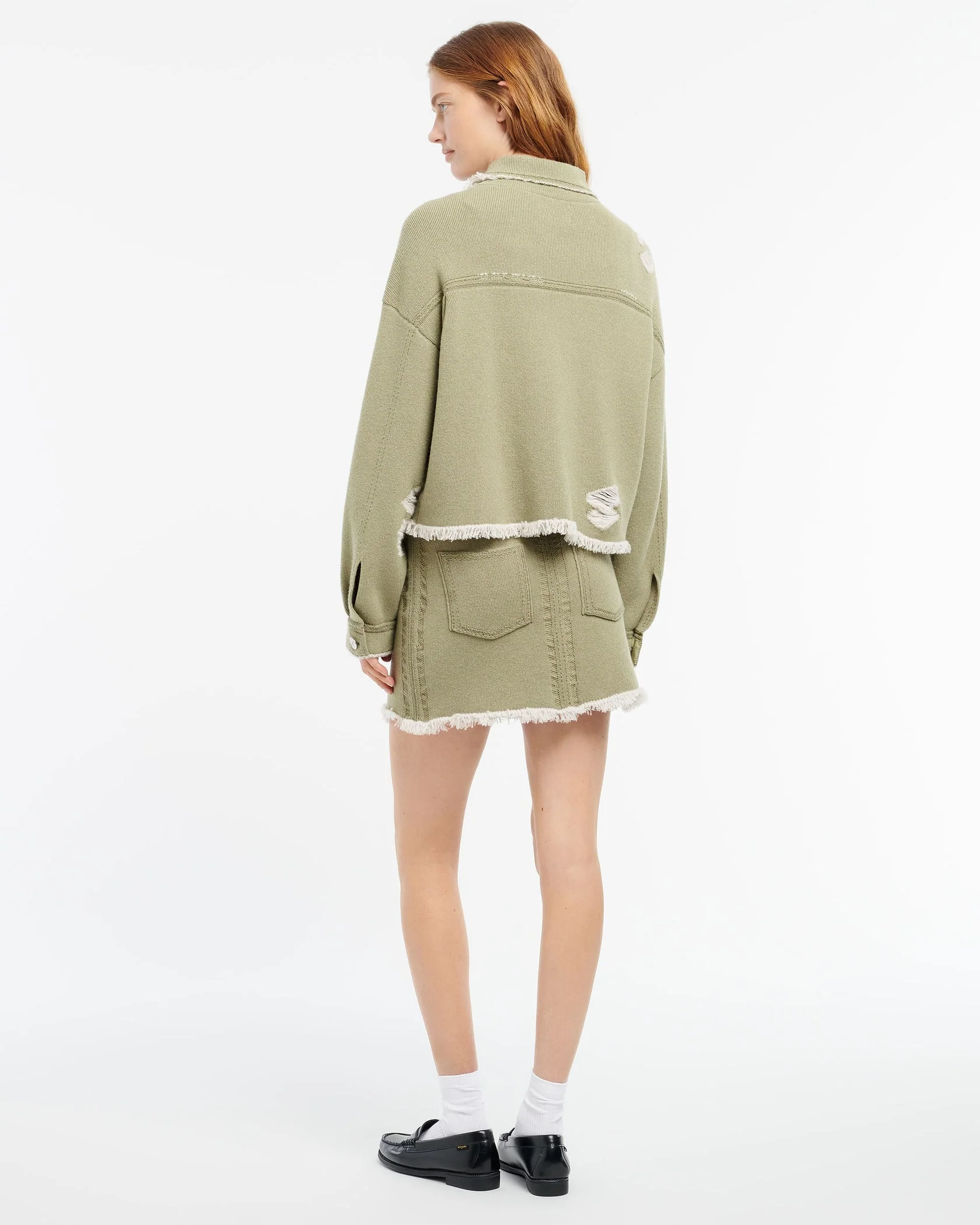 Denim Fringed Jacket Green - Image 3