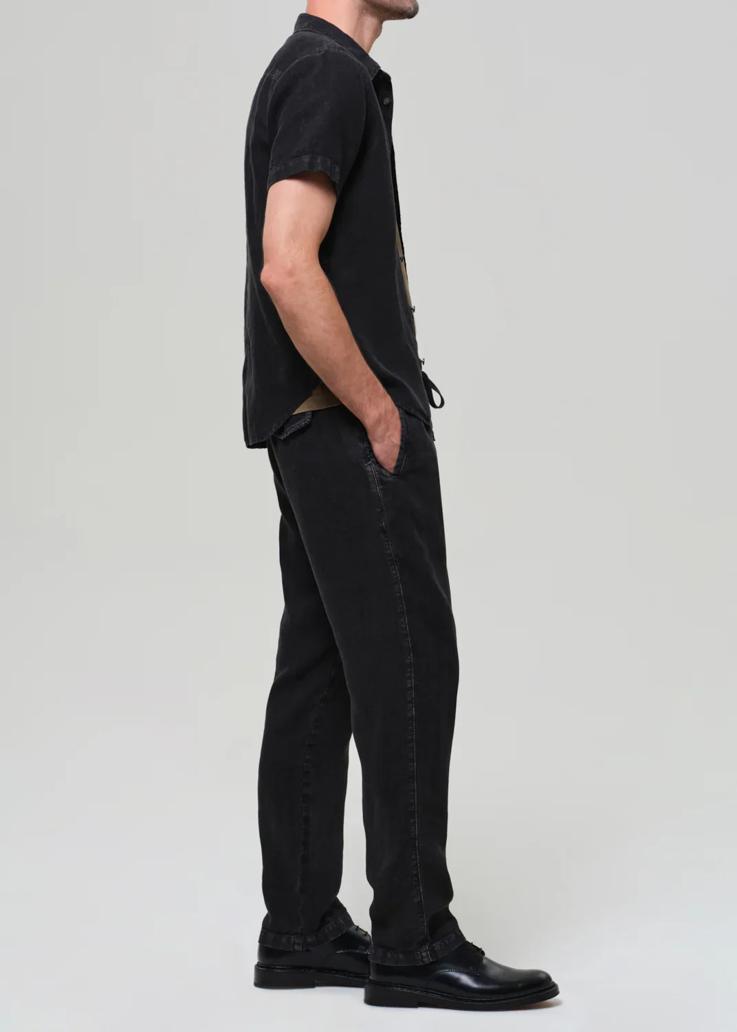 Drawstring Deck Linen Pants In Washed Black - Image 3