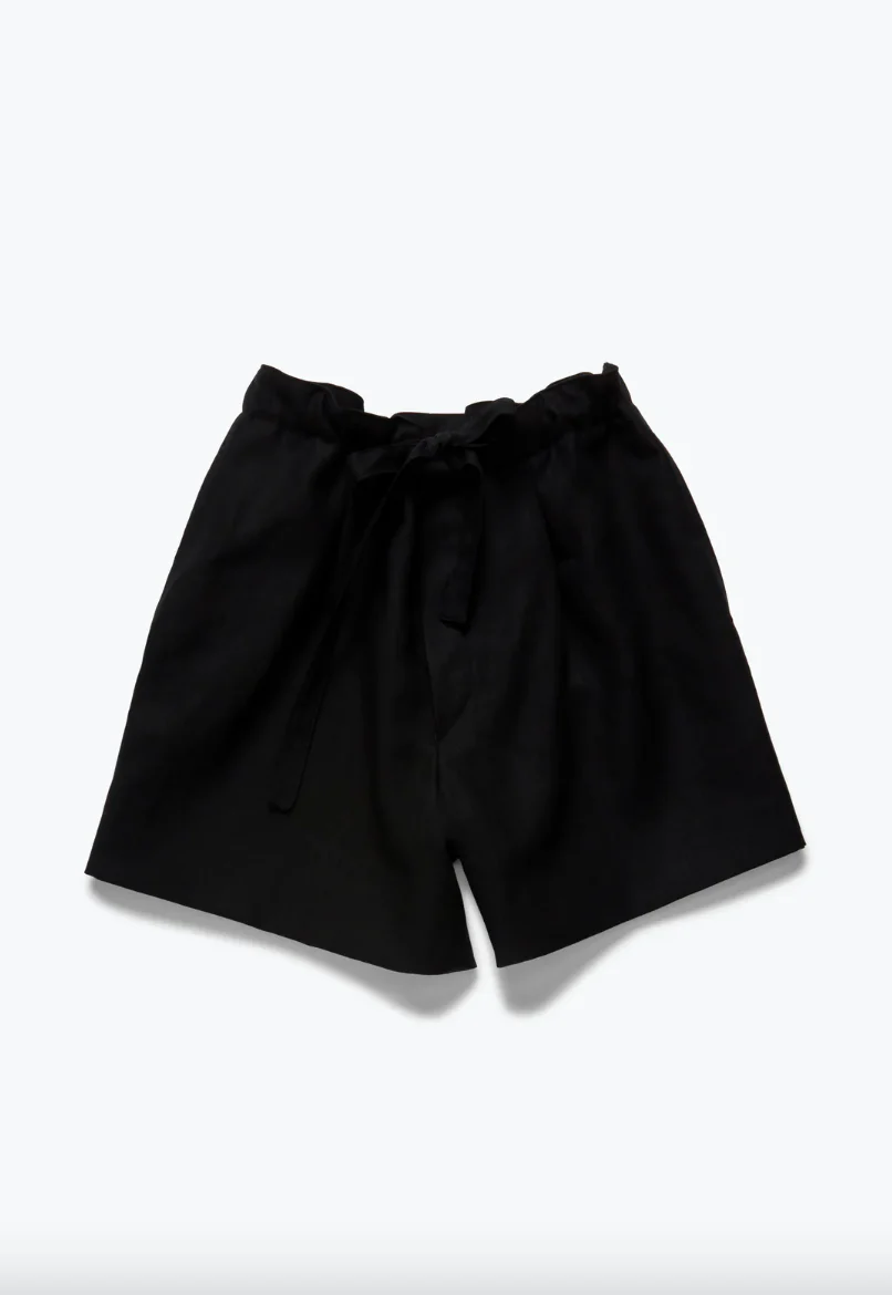 Drawstring Washed Linen Short in Black - Image 2