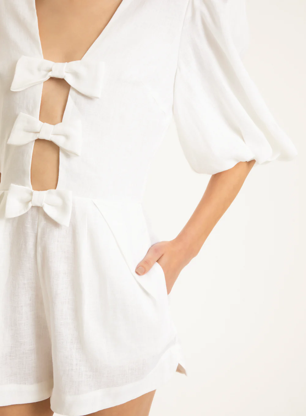 Fantasy Solid Playsuit with Bows (Final Sale) - Image 3
