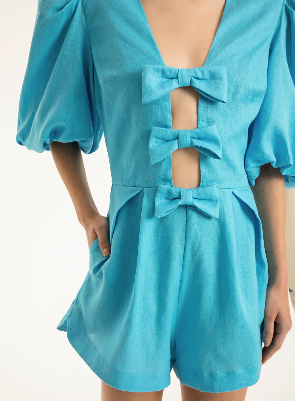 Fantasy Solid Playsuit with Bows (Final Sale) - Image 5