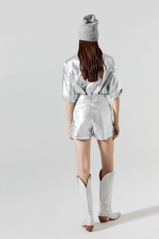 Frida Metallic Linen Shorts Silver - Image 3