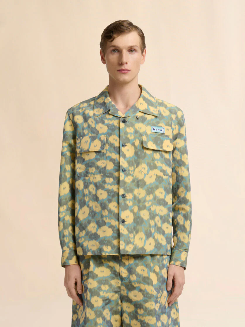 Green Linen Blend Shirt with Blurry Floral Print - Image 2