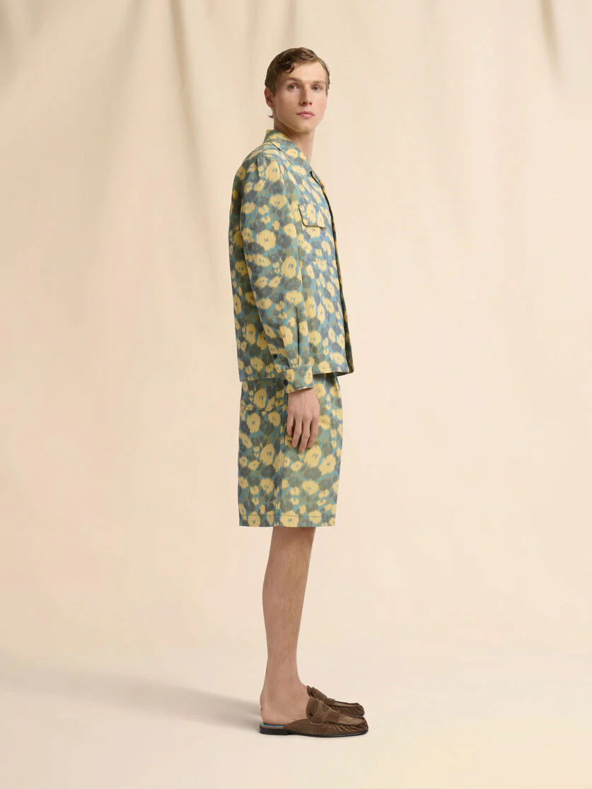 Green Linen Blend Shirt with Blurry Floral Print - Image 3