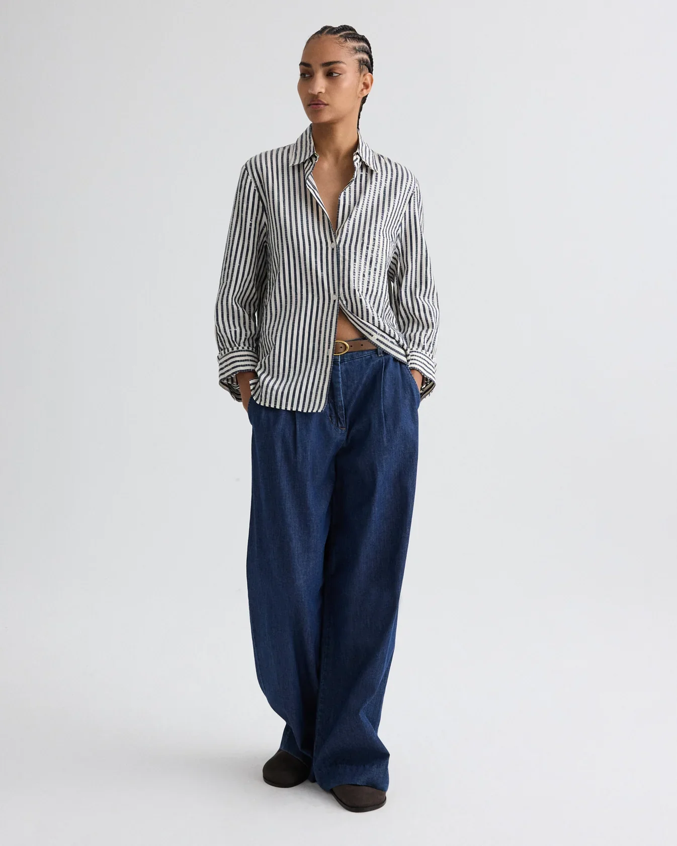 Next Morning Shirt in Clear sequin on stripe - Image 2