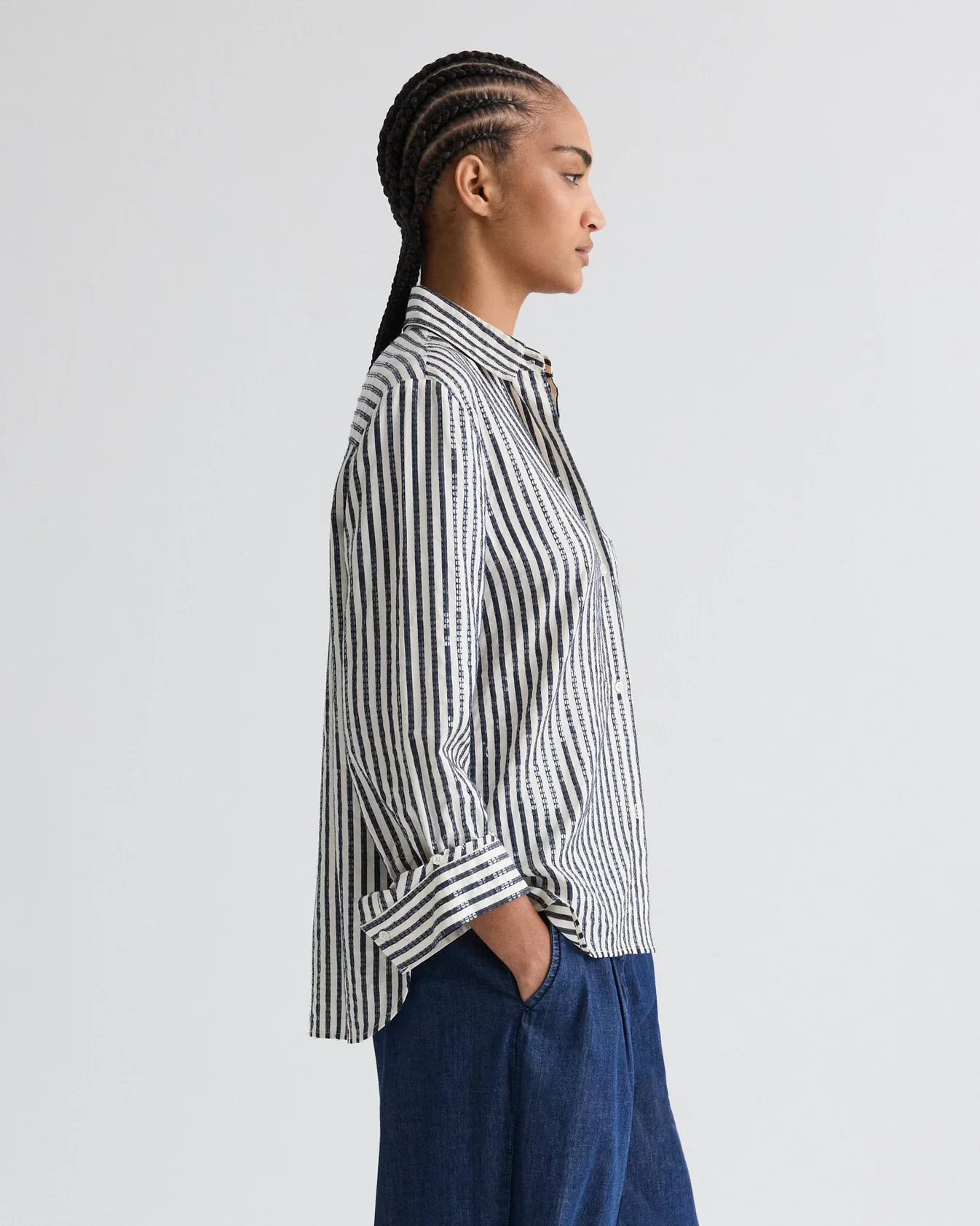 Next Morning Shirt in Clear sequin on stripe - Image 3