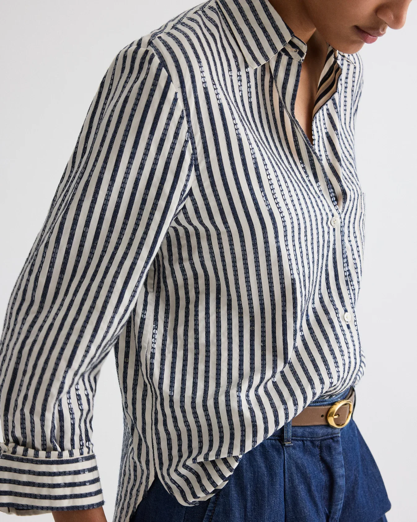 Next Morning Shirt in Clear sequin on stripe - Image 4