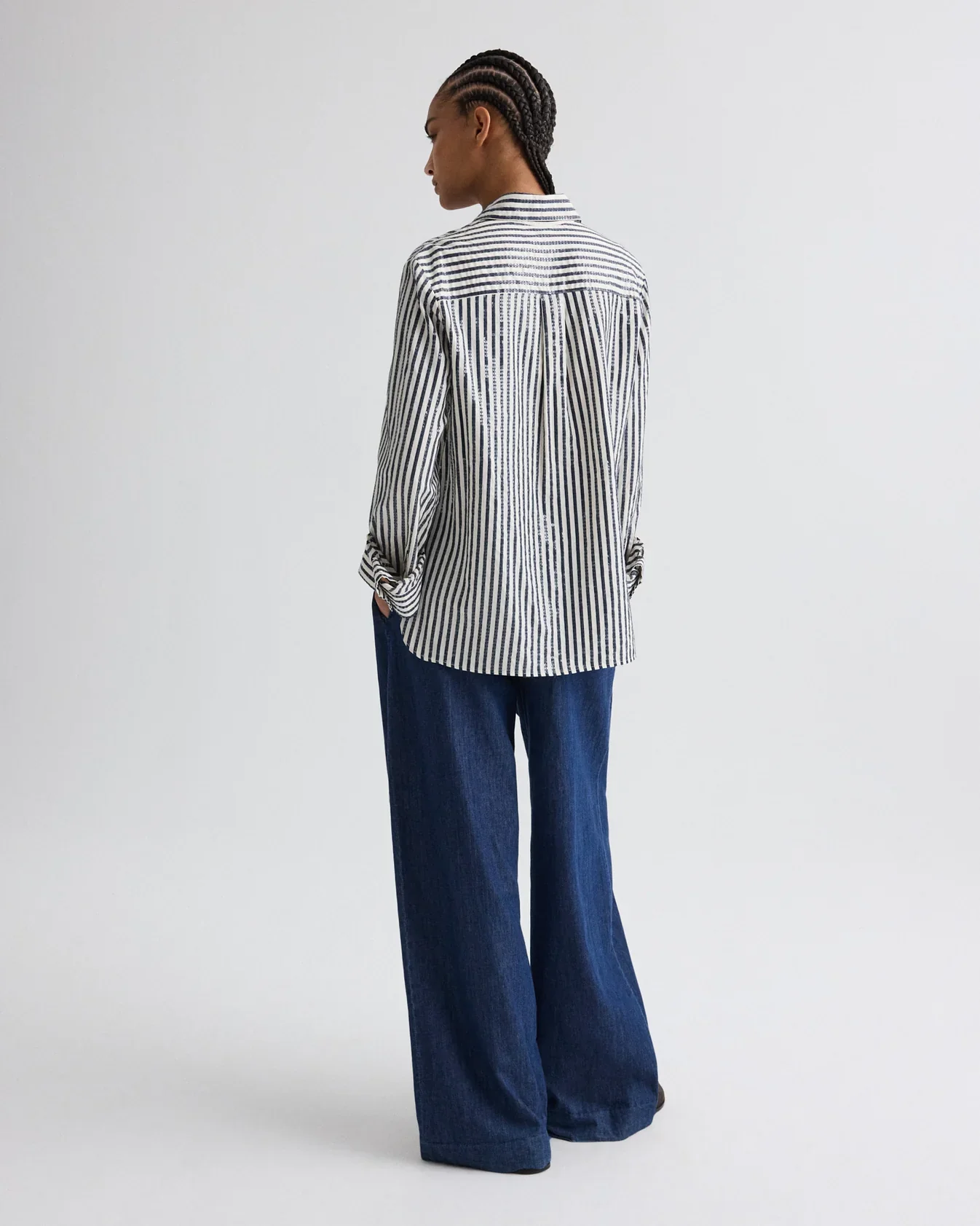 Next Morning Shirt in Clear sequin on stripe - Image 5