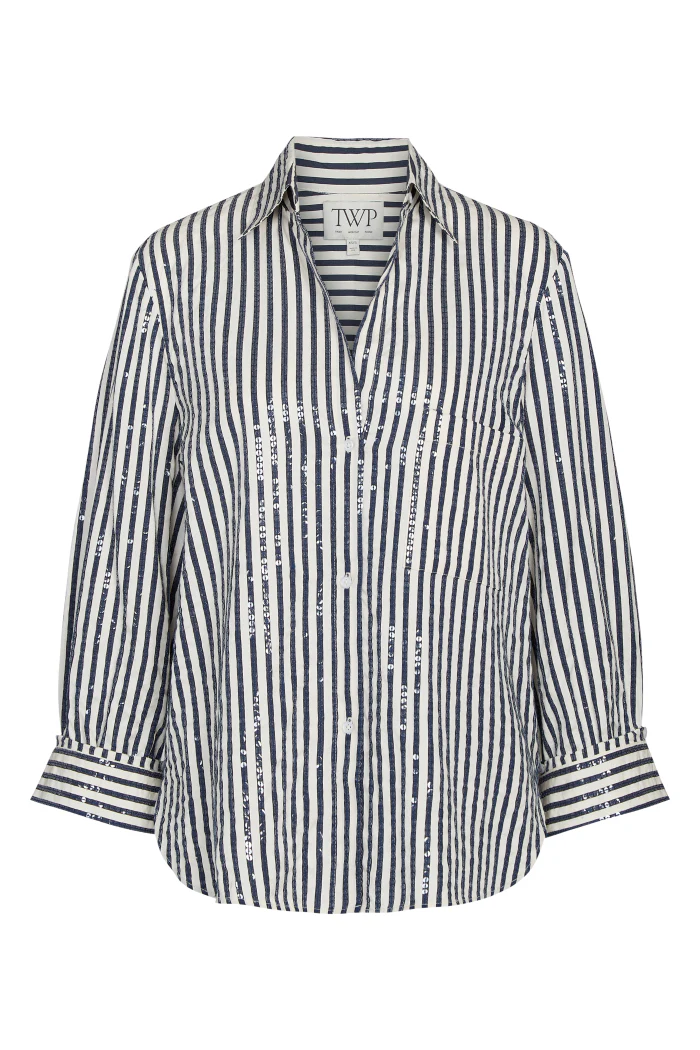 Next Morning Shirt in Clear sequin on stripe - Image 6