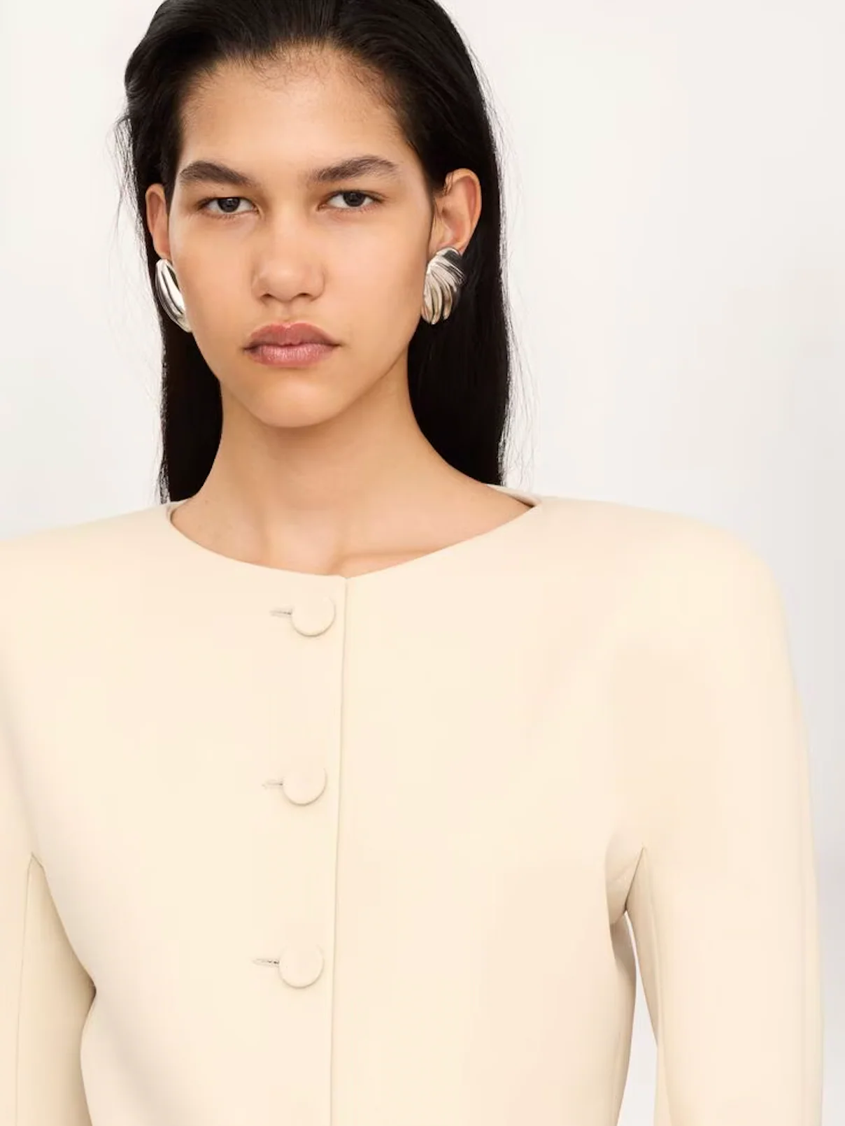Collarless fitted jacket in wool grain de poudre - Image 4