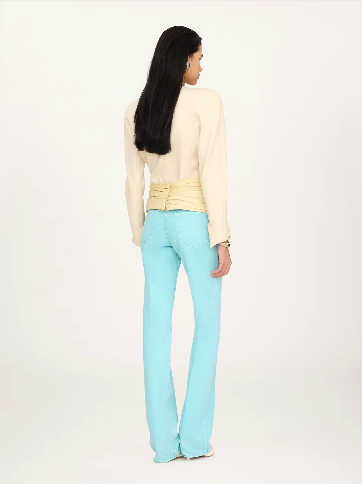 Collarless fitted jacket in wool grain de poudre - Image 5