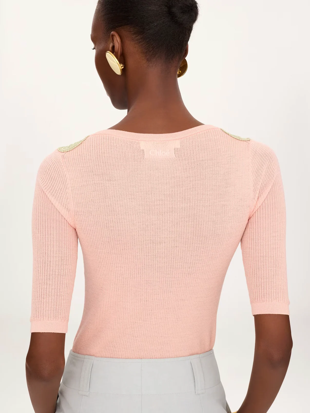 Elbow-sleeve fitted sweater in a wool knit & lace - Image 3