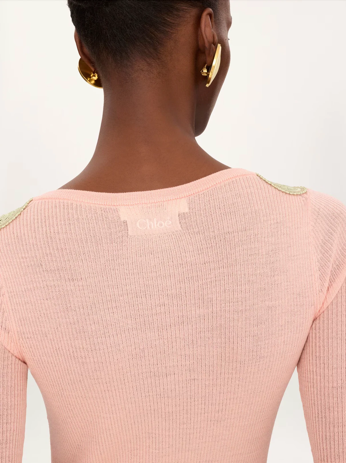 Elbow-sleeve fitted sweater in a wool knit & lace - Image 4
