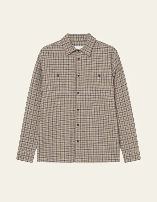 John Check Shirt Dark Sand - Image 4