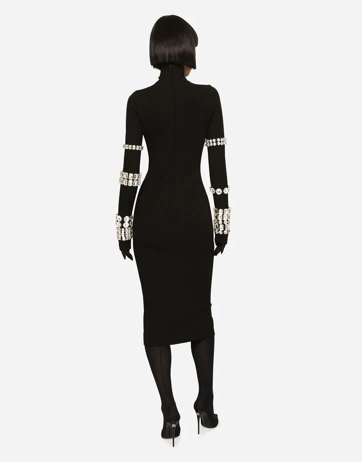 KIM DOLCE&GABBANA Calf-length dress in jersey Milano rib with rhinestones (Final Sale) - Image 3