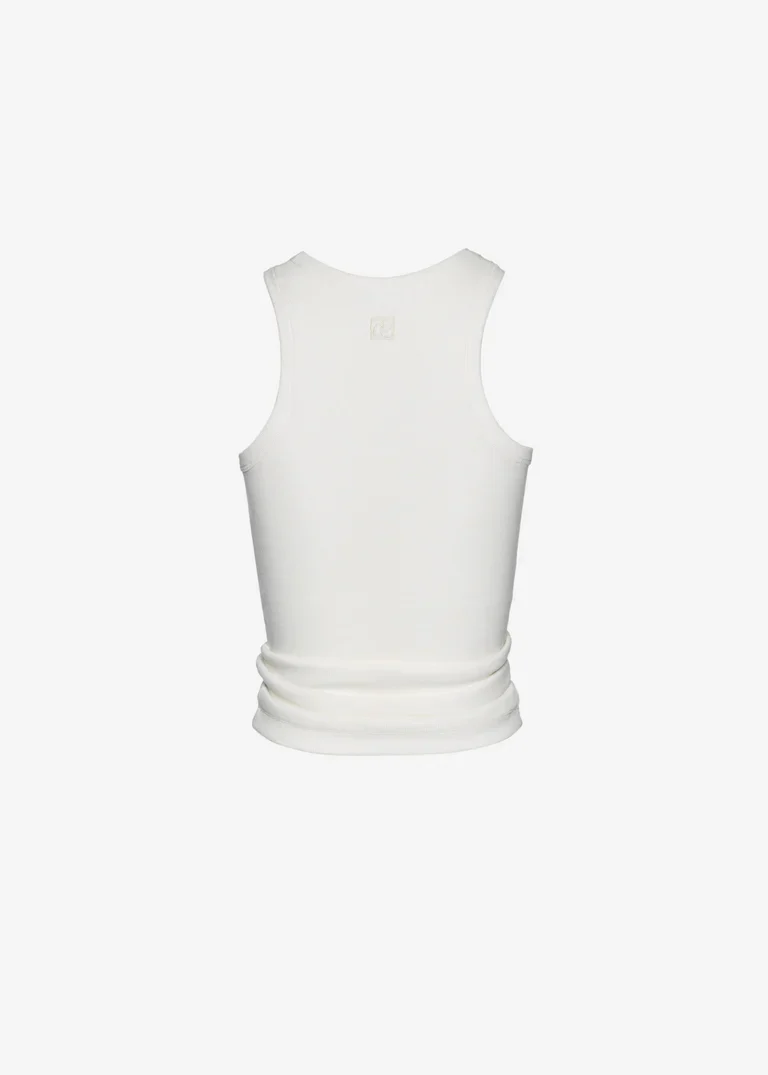 Knotted Ribbed Tank Top in Cream - Image 2