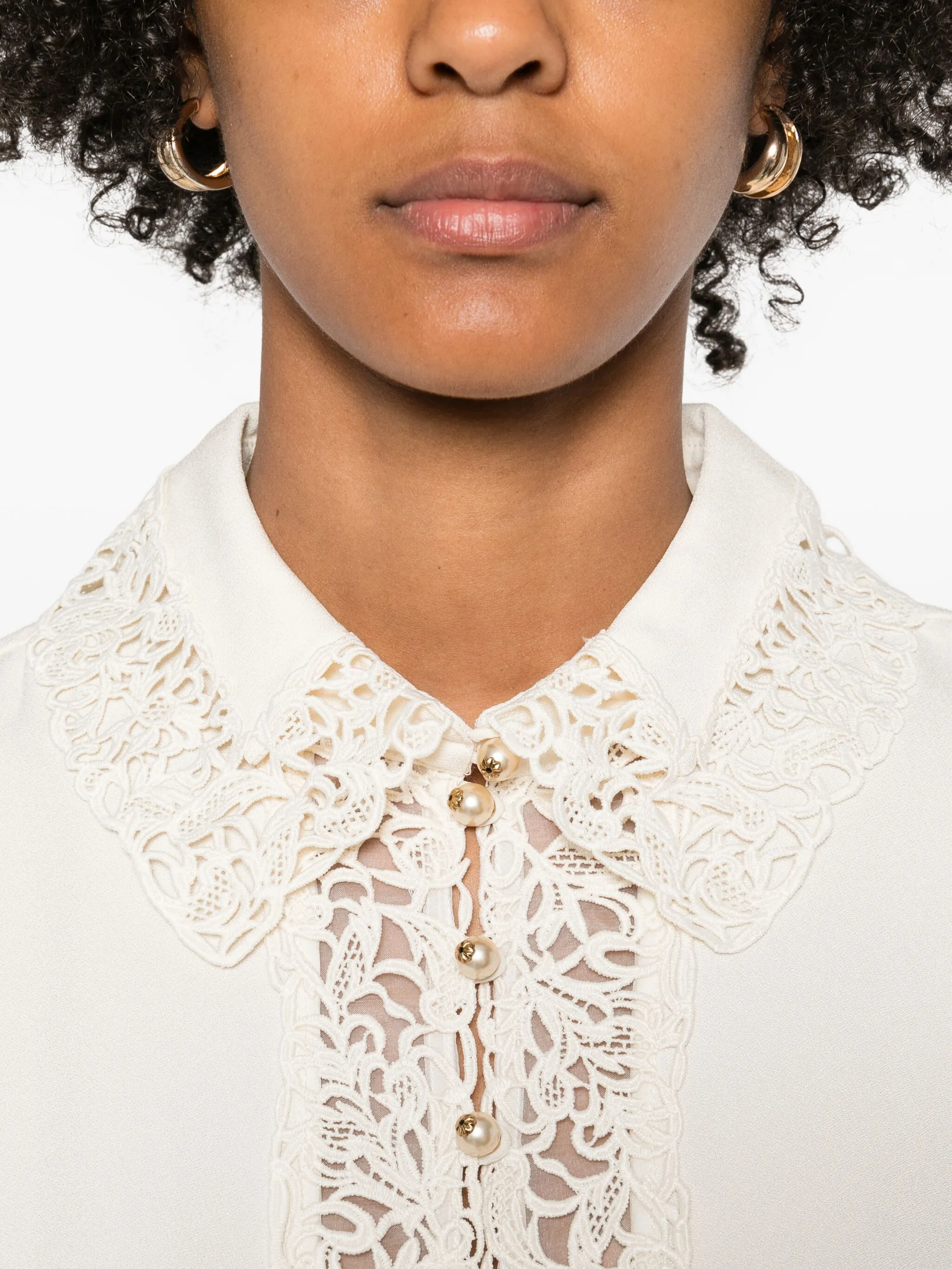 Lace Trim Shirt Cream - Image 3