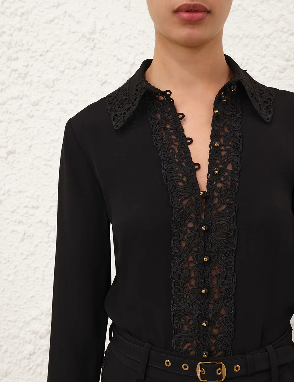Lace Trim Shirt Black - Image 5