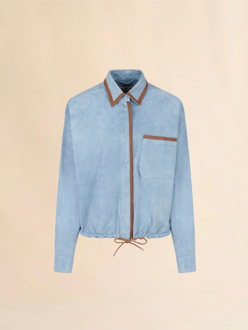 Light Blue Suede Shirt Contrast Trims - Image 4